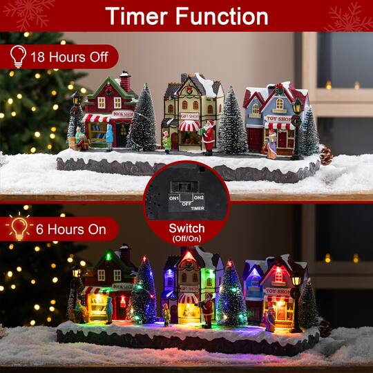 Glitzhome® 15.75" Lighted Christmas Resin Shop Avenue Musical Village with Timer